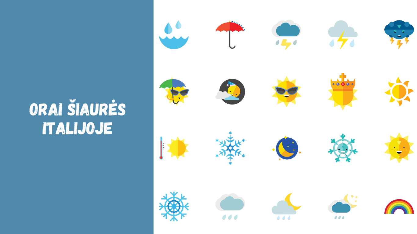 Orai Šiaurės Italijoje: klimatas, temperatūra ir kelionių sezonai