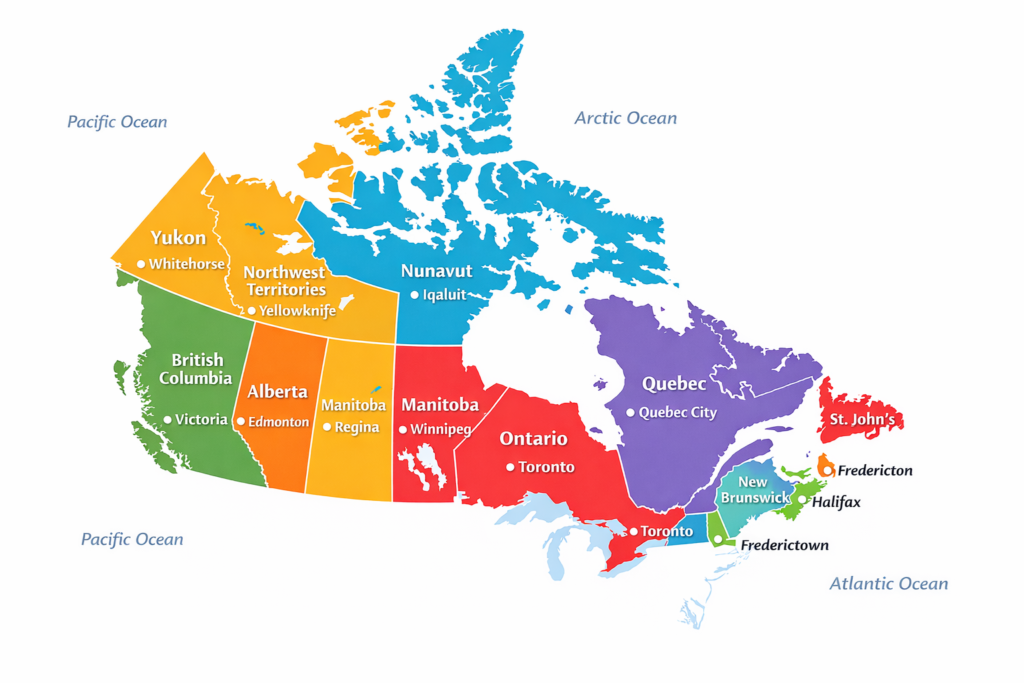 Visos Kanados provincijos ir teritorijos vienoje vietoje