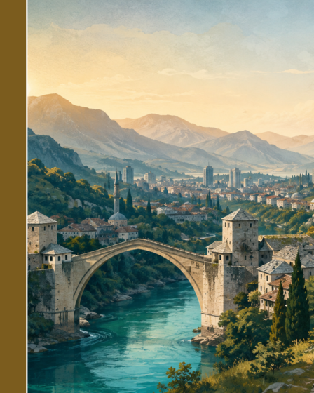 Originali iliustracija apie Bosnijos ir Hercegovinos kelią į Europos Sąjungą