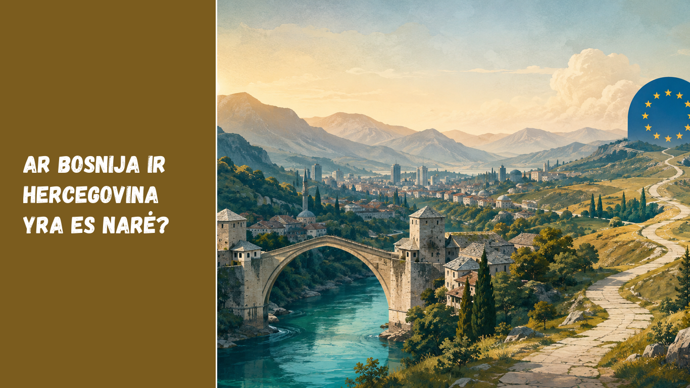 Originali iliustracija apie Bosnijos ir Hercegovinos kelią į Europos Sąjungą